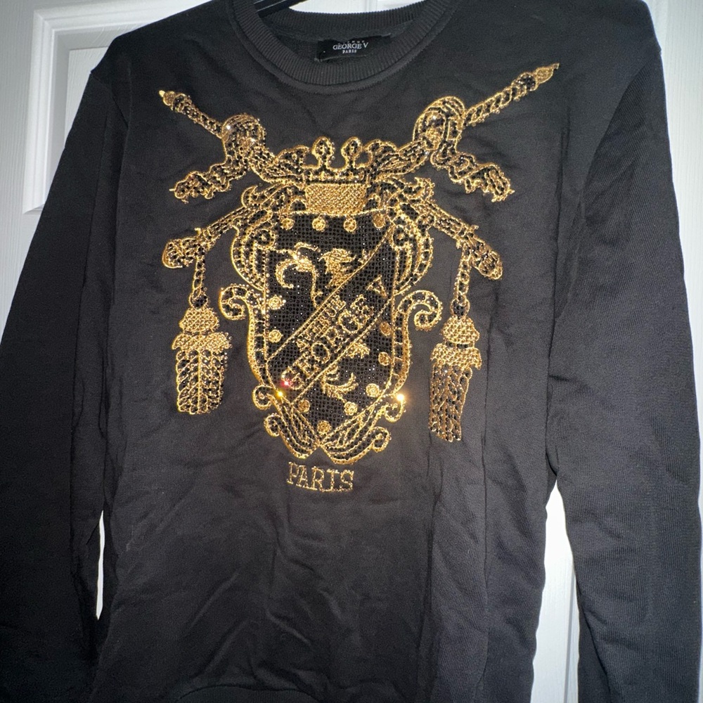 Avenue George V Paris Black & Gold Embellished Sweatshirt